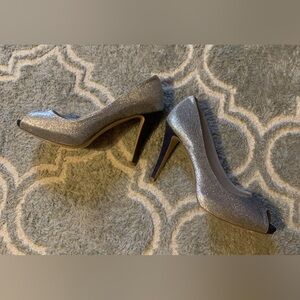 Bruno Magli Blue Peep Toe Metallic Silver Sexy High Heels Couture new 224